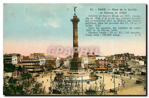 Cartes postales Paris Place de la bastille et Colonne de Juillet