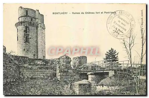 Ansichtskarte AK Montlhery Ruines du Chateau fort et Pont levis