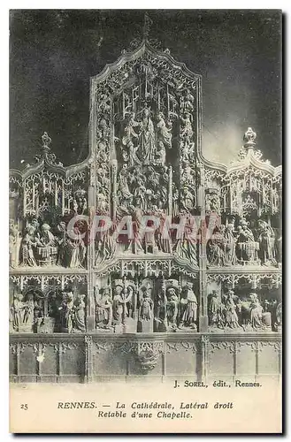 Cartes postales Rennes La Cathedrale Lateral droit Retable d'une Chapelle