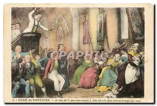 Cartes postales Cure de Pontoise Je vais dit ili jeter mon boannet a celle qui a le plus souvent trompe son mari