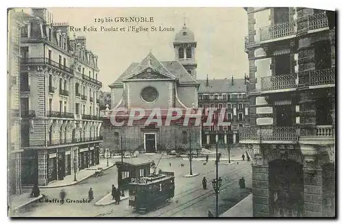 Ansichtskarte AK Grenoble Rue Felix Poulat et l'Eglise St Louis Tramway