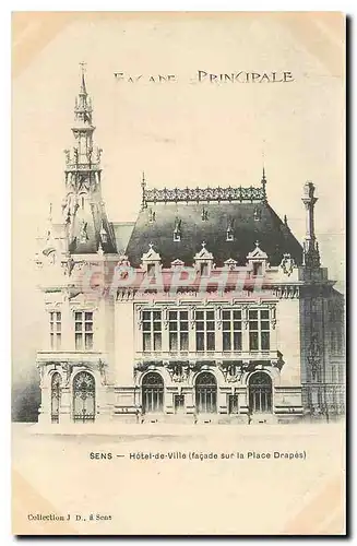 Cartes postales Sens Hotel de Ville facade sur la Place Drapes