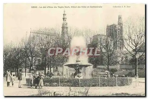 Ansichtskarte AK Sens Le Jet d'Eau du Tapis Vert Hotel de Ville et Cathedrale