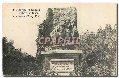 Cartes postales Asnieres Clichy Cimetiere des Chiens Monument de Barry E M