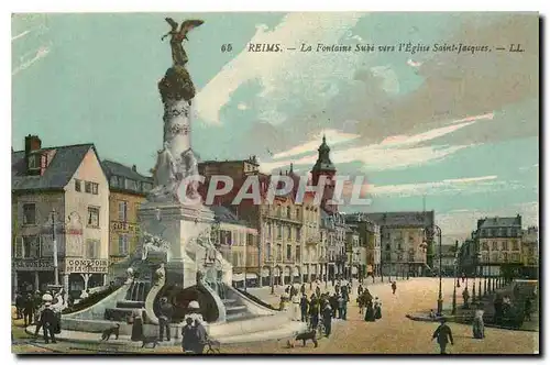 Ansichtskarte AK Reims La Fontaine Sube vers l'Eglise Saint Jacques Comptoir de la Comete