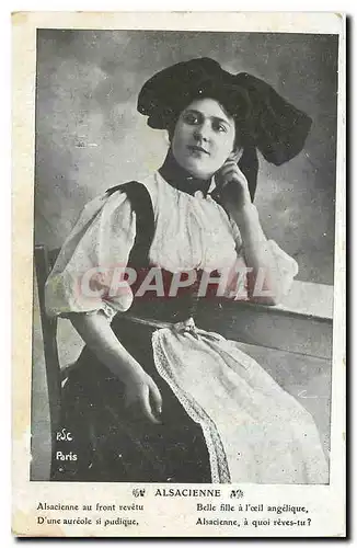 Cartes postales Alsacienne Alsacienne au front revetu Belle Fille a l'oeil angelique Folklore Femme