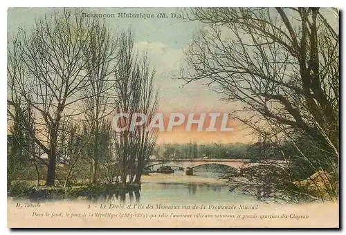 Cartes postales Le Doubs et l'Ile Moneaux vue de la promenade Micaud