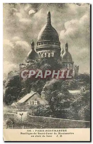 Cartes postales Paris montmartre Basilique du Sacre Coeur de Montmatre au clair de lune