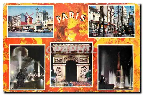 Moderne Karte Paris Montmartre et Paris de Nuit Le Moulin Rouge La Place du Tertre