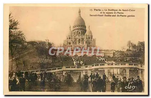 Cartes postales Paris La Basilique du Sacre Coeur et le square Pr Pierre