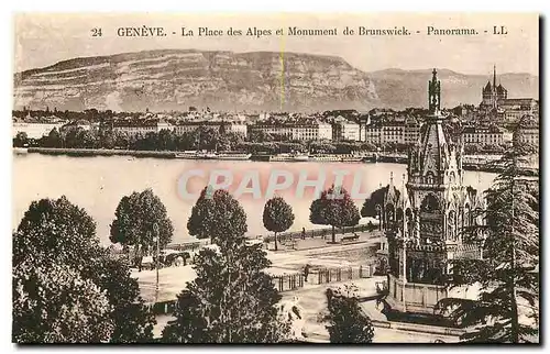 Cartes postales Geneve La Place des Alpes et Monument d Brunswick Panorama
