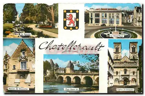 Cartes postales moderne Chatellerault Le square Le rond point Maison de Descartes Pont Henri IV Eglise St Jacques Lion