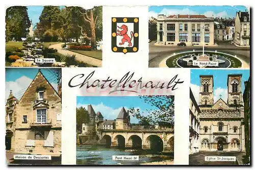 Moderne Karte Chatellerault Le square Le rond point Maison de Descartes Pont Henri IV Eglise St Jacques Lion