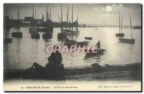 Ansichtskarte AK Croix de Ve Vendee Le Port au clair de lune Bateaux