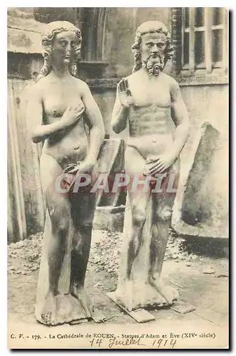 Cartes postales La ornieille Cathedrale de Rouen Statue d'Adam et Eve