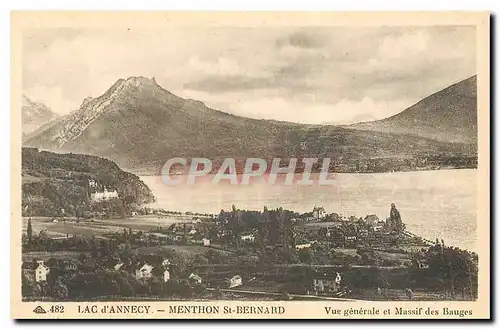 Cartes postales Lac d'Annecy Menthon St Bernard Vue generale et Massid des Bauges