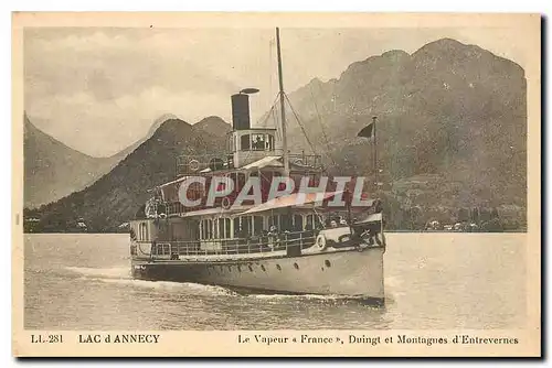 Cartes postales Lac d'Annecy Le Vapeur France Duingt et Montagnes d'Entrevernes Bateau