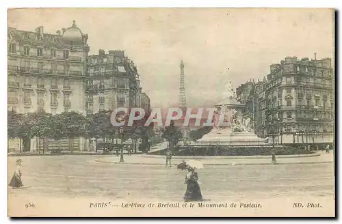 Cartes postales Paris La Place de Breteuil et le Monument de Pasteur Tour Eiffel