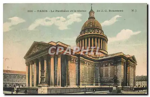 Cartes postales Paris le Pantheon et la Statue de J J Rousseau