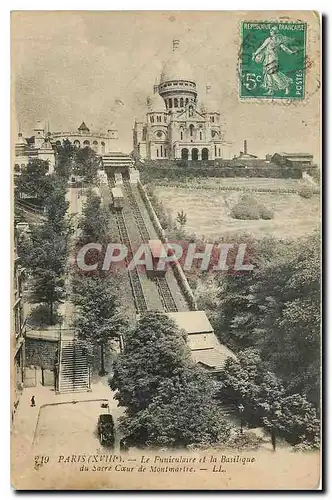 Cartes postales Paris Le Funiculaire et la Basilique du Sacre Coeur de Montmartre