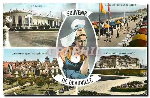 Moderne Karte Deauville Souvenir Le casino La plage et le bar du soleil Le Normandy Hotel Le Royal Hotel Folkl