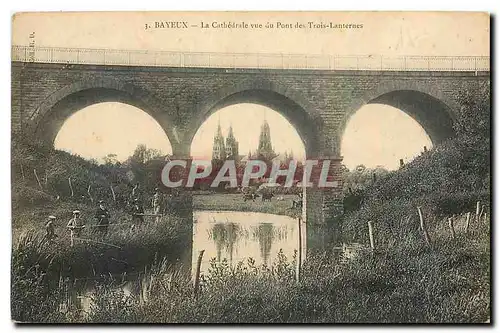 Ansichtskarte AK Bayeux La Cathedrale vue du Pont des Trois Lanternes Enfants Peche Pecheur