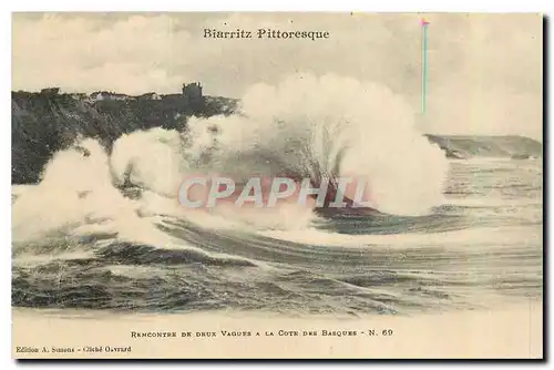 Cartes postales Biarritz Pittoresque Rencontre de drux Vagues a la Cote des Basques