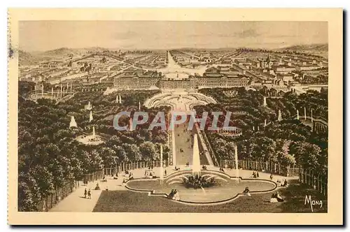 Cartes postales Les Petits Tableaux de Versailles Le Chateau et les Jardins de Versailles vus a vol d'oiseau