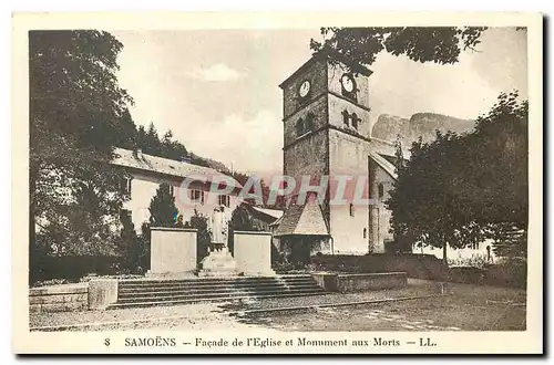 Cartes postales Samoens Facade de l'Eglise et Monument aux Morts