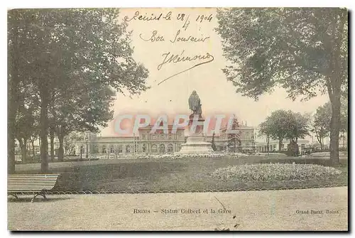 Cartes postales Reims Statue Colbert et la Gare