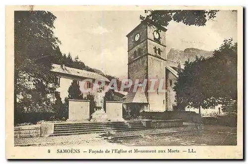 Ansichtskarte AK Samoens Facade de l'Eglise et Monument aux Morts