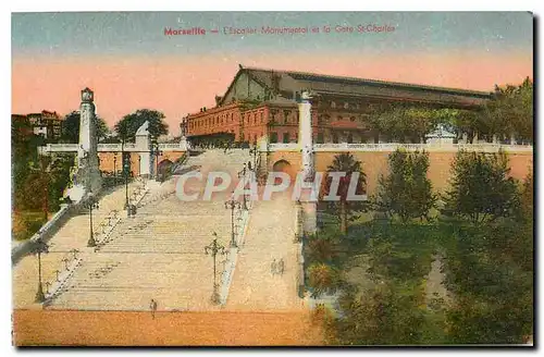 Cartes postales Marseille l'Escalier Monumental et la Gare St Charles