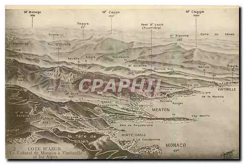 Cartes postales Cote d'Azur Le Littoral de Monaco a Vintilime et les Alpes