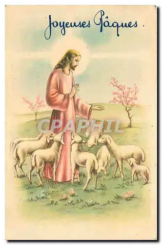 Cartes postales Joyeuses P�ques Christ Moutons