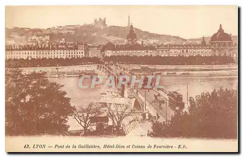 Cartes postales Lyon Pont de la Guillotiere Hotel Dieu et Coteau de Fourviere Tramway