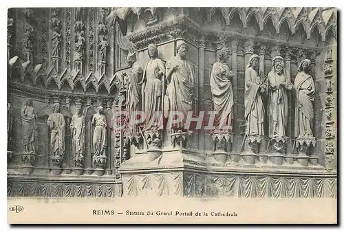 Ansichtskarte AK Reims Statues du Grand Portail de la Cathedrale