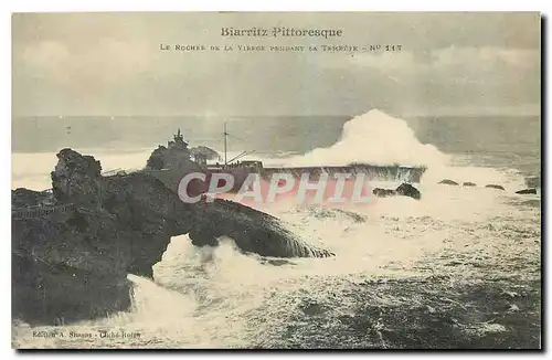 Cartes postales Biarritz Pittoresque Le Rocher de la Vierge pendant la Tempete