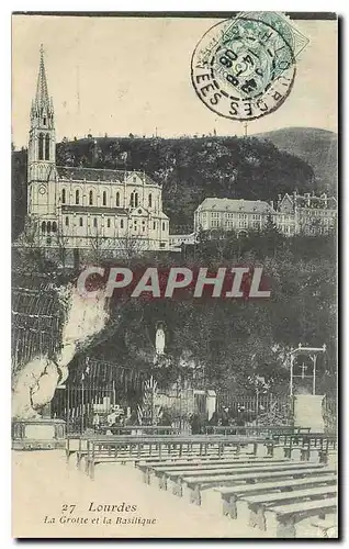 Cartes postales Lourdes La Grotte et la Basilique