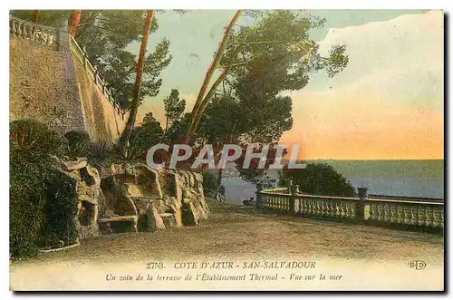 Cartes postales Cote d'Azur San Salvadour Un coin de la terrasse de l'Etablissement Thermal Vue sur la mer