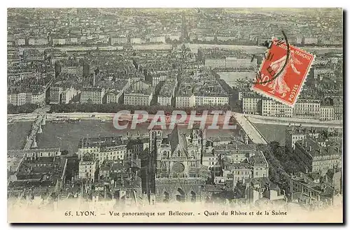 Cartes postales Lyon Vue panoramique sur Bellecour Quais du Rhone et de la Saone