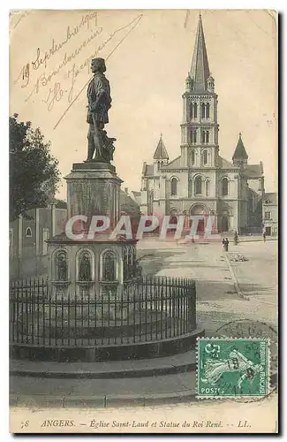 Cartes postales Angers EGlise Saint Laud et Statue du Roi Rene