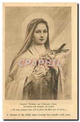 Cartes postales Sainte Therese de L'Enfant Jesus couvrant son crucitix de roses