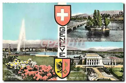 Cartes postales moderne Geneve Rousseau et le Mont Blanc Palais de N D de Mont Blanc