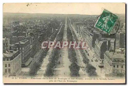 Cartes postales Paris Panorama sur le bois de Boulogne et sur Neuilly avenue de la Grande Armee