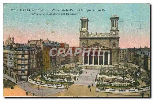 Cartes postales Paris l'Eglise St Vincent de Paul et le Square