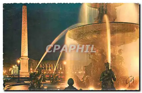 Cartes postales Paris et ses Merveilles Fontaine de la Place de la Concorde et obelisque de Louqsor vue de nuit