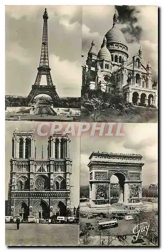 Cartes postales Paris et ses Merveilles La Tour Eiffel la basilique du Sacre Coeur de Montmartre la cathedrale N