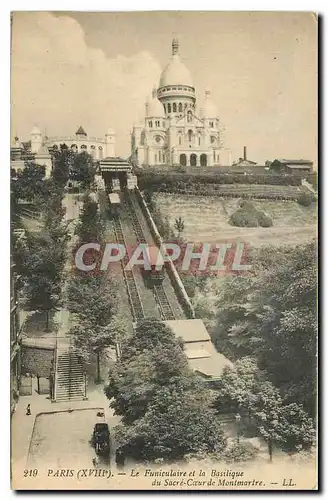 Cartes postales Paris Le Funiculaire et la Basilique du Sacre Coeur de Montmartre