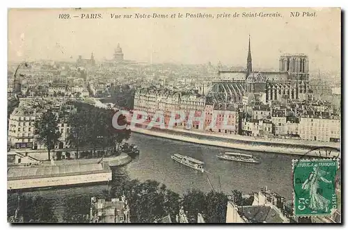 Cartes postales Paris Vue sur Notre Dame et le Pantheon prise de Saint Gervais