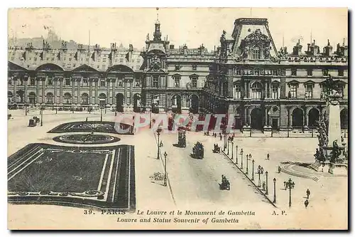 Cartes postales Paris Le Louvre et le Monument de Gambetta